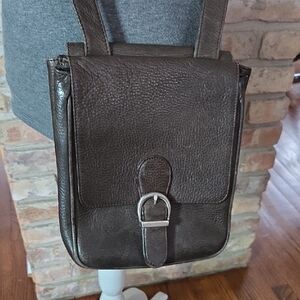 Eddie Bauer Y2K Dual Flap Messenger Dark Brown Leather Crossbody Bag